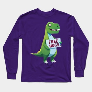 T Rex "Free Hugs" Tee, Hilarious Dinosaur Graphic Shirt, Perfect for Casual Outings, Fun Birthday Gift for Dino Lover Long Sleeve T-Shirt